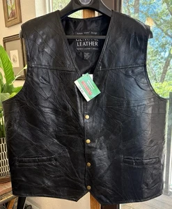 Italian Stone Design NWT ‘Genuine Leather Navarre Leather Co.’ Biker Vest XXL - Picture 1 of 7