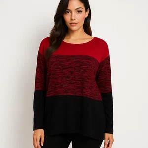 Karen Scott Women's Colorblock Knit Sweater Pullover Red Black Long Sleeve 1X - Picture 1 of 4