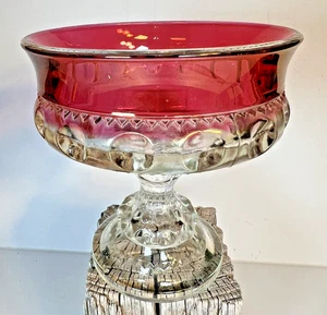 King's Crown - Ruby Flashed Thumbprint Compote Dish by Tiffin-Franciscan 1950-62 - Picture 1 of 7