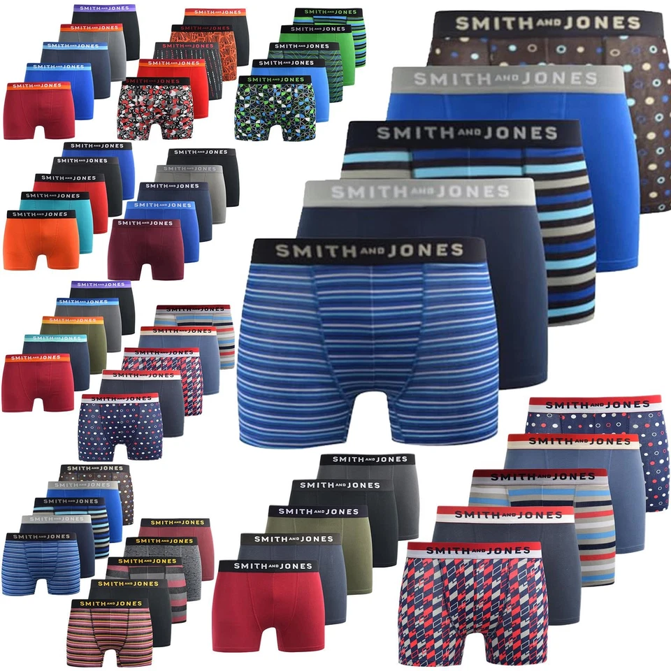 SMITH AND JONES Smith & Jones Mens 5 Pack Boxers Shorts Trunks Underwear Set Multipack S-XXL