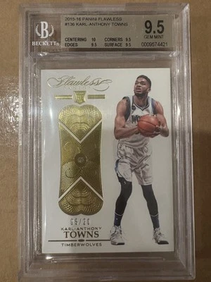 2015-16 PANINI FLAWLESS DIAMOND KARL-ANTHONY TOWNS RC #5/20 BGS 9.5 - Image 1 of 2
