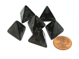 Lustrous 18mm 4 Sided D4 Chessex Dice, 6 Pieces - Shadow with Gold - Picture 1 of 1