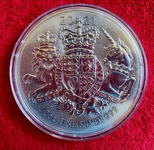 2021 GREAT BRITAIN ROYAL ARMS LION & UNICORN 10 OZ SILBERMÜNZE ** Retired ** - Bild 1 von 4