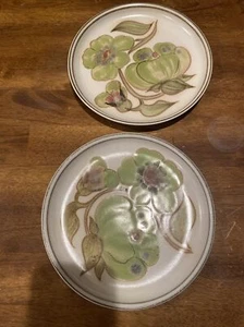 Set Of 2 Denby England TROUBADOUR Salad Plate 8 1/4" Coupe Green Flowers EC - Picture 1 of 9