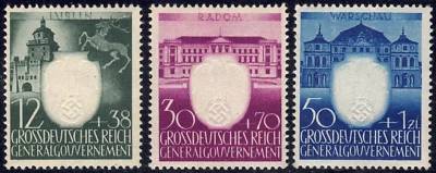 1943 Poland SC # NB28-NB31-Cracow Gate, Lublin-3 Different-Semi-Postal-M-H- 2 - Image 1 of 2