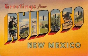RUIDOSO New Mexico Large Letter Linen Greetings c1940s Vintage Postcard - Picture 1 of 2