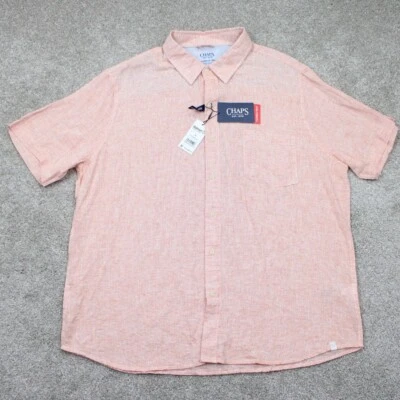 Chaps Coastland Mezcla de Lino Lavado Nuevo con Etiquetas Para Hombres XL Naranja/Blanco Rayas S/S Abotonable Foto 1 de 4