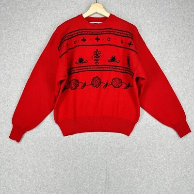 Suéter De Colección Obermeyer Para Mujer M Rojo Floral Bordado Manga Globo Mezcla de Lana Foto 1 de 4