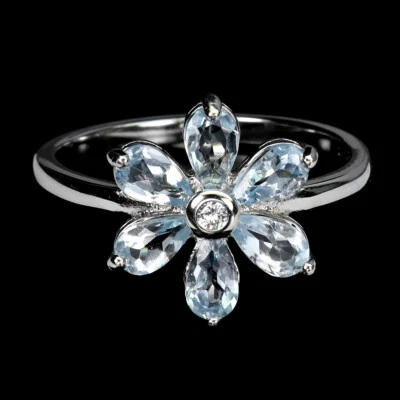 925 Sterling Silber Ring Perle Aquamarin Natürlicher Edelstein Schmuck Größe 8 - Bild 1 von 4