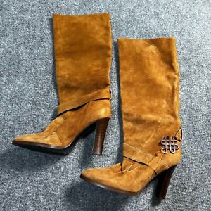 NEW Diane Von Furstenberg Boots Women 8 Brown Suede Pull On Knee Heel Italy Made