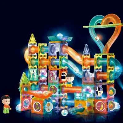 LED Light-Up Magnet Block Marble Run Magnetic Tiles Race Track Building Blocks - Image 1 of 4