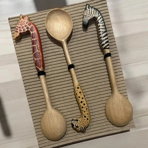 Juego de 3 cucharas de madera para cóctel/salero con cabeza de animal ~ Hechas en Kenia - Imagen 1 de 6