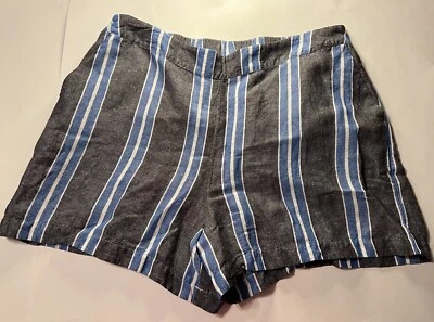 Pantalones cortos grandes A New Day para mujer mezcla de lino a rayas azules, negros, blancos entrepierna de 3 pulgadas Foto 1 de 4