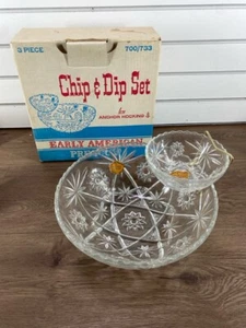 VINTAGE ANCHOR HOCKING 3 PIECE CHIP AND DIP SET EARLY AMERICAN PRESC (WCP027754) - Picture 1 of 3