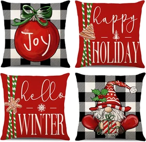 Christmas Decorations - Christmas Pillow Covers 18X18 Set of 4, Holiday Christma - Picture 1 of 12
