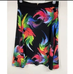 UEC CARMEN MARC BLACK FLARE SKIRT WITH BRIGHT NEON FEATHER PRINT SZ 6 - Picture 1 of 9
