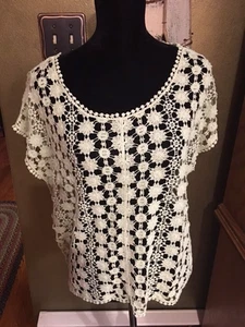 LC Lauren Conrad Light Green Allover Crochet Boxy Crop Sweater Size Large - NEW - Picture 1 of 6