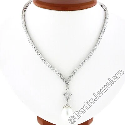 Elegante collar colgante colgante colgante con gota de estrella y perla de diamantes Chevron de 4,69 quilates de oro de 18k  Foto 1 de 4