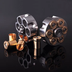 Stainless Steel Revolver Finger Spinner Hand Fidget Pocket EDC Toy Brass Bullets - Picture 1 of 12