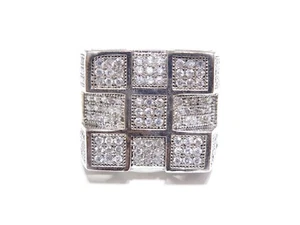 Juego de anillos cuadrados de circonia cúbicos blancos de corte redondo para hombre 22,5 g de plata .925 con corte redondo - Imagen 1 de 5