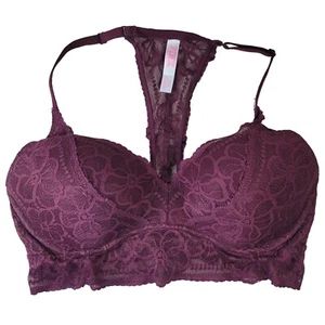 Victoria's Secret PINK PushUp Bra Purple Large Lace Racerback Underwire Longline - Picture 1 of 9