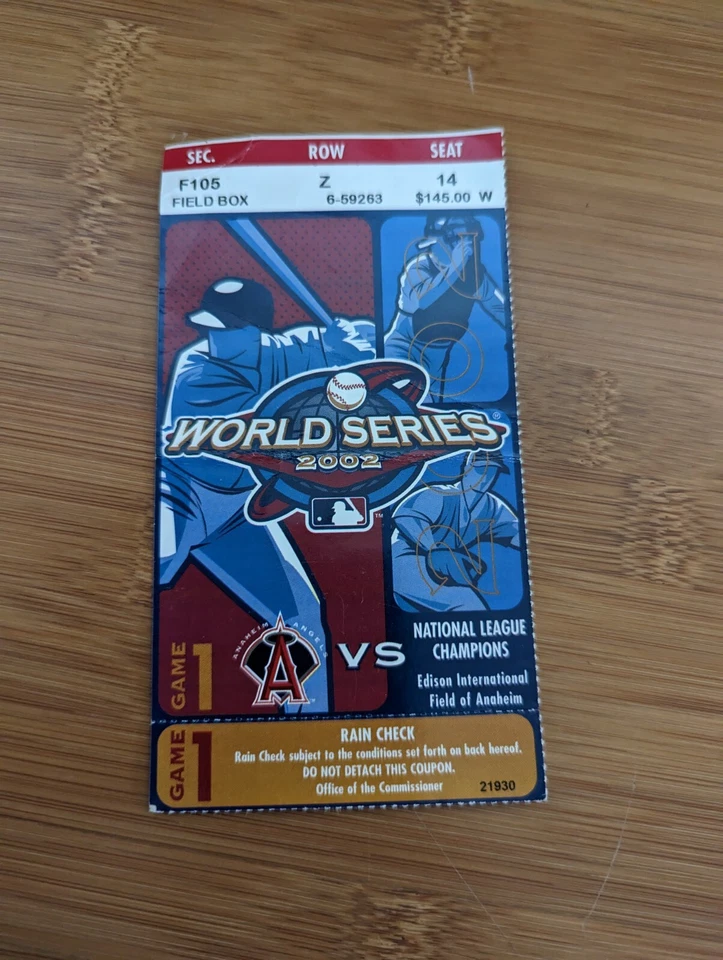 19/10/02 2002 MLB Serie Mundial Juego 1 Boleto Stub Angels v Giants Barry Bonds HR Foto 1 de 2