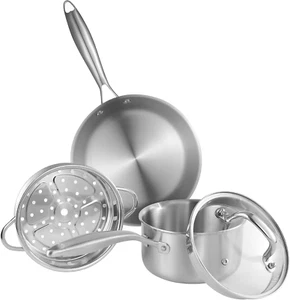 3-Ply Stainless Steel Cookware Set - 1.5 Quart Saucepan with Steamer Basket &... - Picture 1 of 1