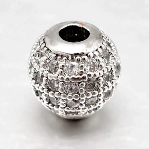 Real Platinum Plated Brass CZ Micro Pave Spacer Bead UK - Picture 1 of 2