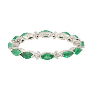 Esmeralda Natural Diamante Anillo de Banda 18k Oro Blanco Fiesta Boda Joyería - Imagen 1 de 6