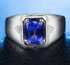 D-BLOCK Tanzanite Gemstone Real 925 Sterling Silver Stylish Men's Ring For Him