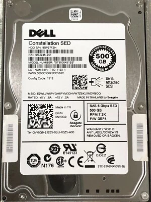 Dell 500GB 7.2K SAS 6G SED HDD 2.5 SFF 2.5-inch Self Encrypting Hard Drive - Image 1 of 4