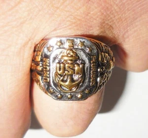VINTAGE GROSSER US NAVY RING GRÖSSE 12 WUNDERSCHÖN VERGOLDET UNUM PLURIBUS DESIGN - Bild 1 von 8