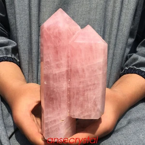 3.38LB Natural Rose Quartz Obelisk Quartz Crystal Double Point Wand Tower AX4848 - Picture 1 of 12