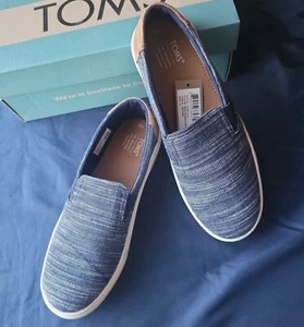 NIB Toms Navy Stiped Chambray Luca Slip-on Shoes Youth Size 6 - Picture 1 of 4