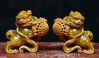 3.5 &quot;Natural Shoushan Stone Carved Fengshui Fu Dog Lion Beast Wealth Statue Pair