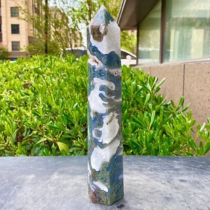 2LB Natural water grass agate water Obelisk crystal energy column - Picture 1 of 15