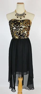 NWT Hailey Logan $85 Black Gold Evening Prom Formal Cruise High Low Dress size 1 - Image 1 of 4