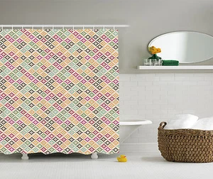 Ethnic Native Decoration Retro Design Art Ikat Pattern Extra Long Shower Curtain - Picture 1 of 1