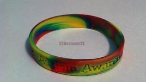 2 Autism Awareness Multi Colored Puzzle Pieces Silicone ADULT Bracelet Wristband