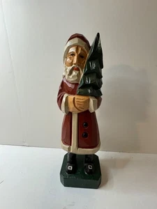 Vintage handgeschnitzt & bemalt Holz rustikal Volkskunst Weihnachtsmann Figur 10" hoch - Bild 1 von 12