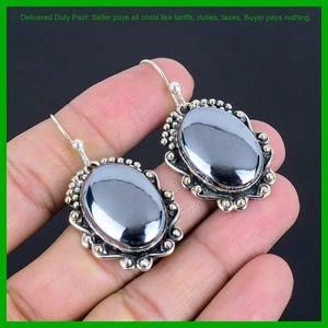 Cyber Monday Sale 925 Silber Schungit Edelstein Boho Ohrhänger Schwestern Geschenk Ohrringe - Bild 1 von 6