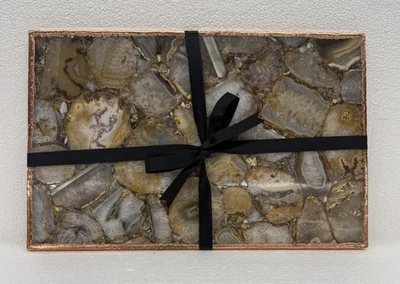 Natural Beige/Brown Agate Serving Tray w/Copper Electroplated Edges No Handles - Image 1 of 4