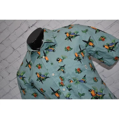 Vans Off The Wall Hawaiian Shirt Mens Size Medium Blue Parrot Floral Birds   - Image 1 of 4