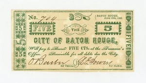 1862 5c The City of Baton Rouge, LOUISIANA Note - CIVIL WAR Era - Picture 1 of 2
