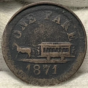 Gettone trasporto ferroviario 1871 Oakland Brooklyn & Fruitvale ~ tariffa unica #L057 - Foto 1 di 3