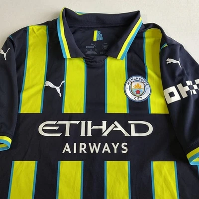 Manchester City Phil Foden Puma Jersey XXL Yellow Blue Stripe Dry Cell 2024  - Image 1 of 4