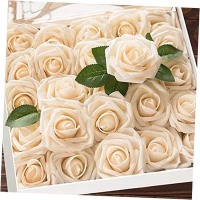 Flores artificiales rosas con tallo, decoración rústica de granja para 25 piezas champán Foto 1 de 4