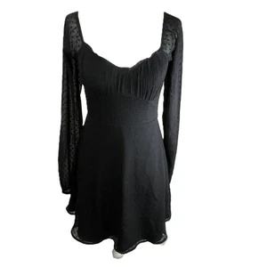Mini Vestido Hollister XS Negro Punto Suizo Manga Larga Espalda Calada Oscuro Femenino - Imagen 1 de 15