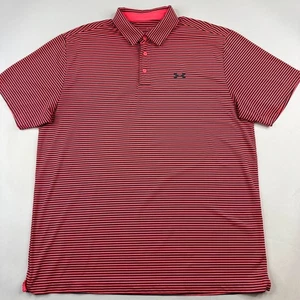 Under Armour Heatgear Mens XL Pink Striped Polyester Blend Performance Polo - Picture 1 of 9