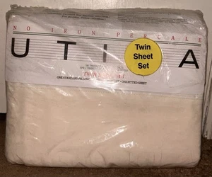 Vintage Utica JP Stevens No Iron Percale Twin Sheet Set Off White/Cream Color - Picture 1 of 8